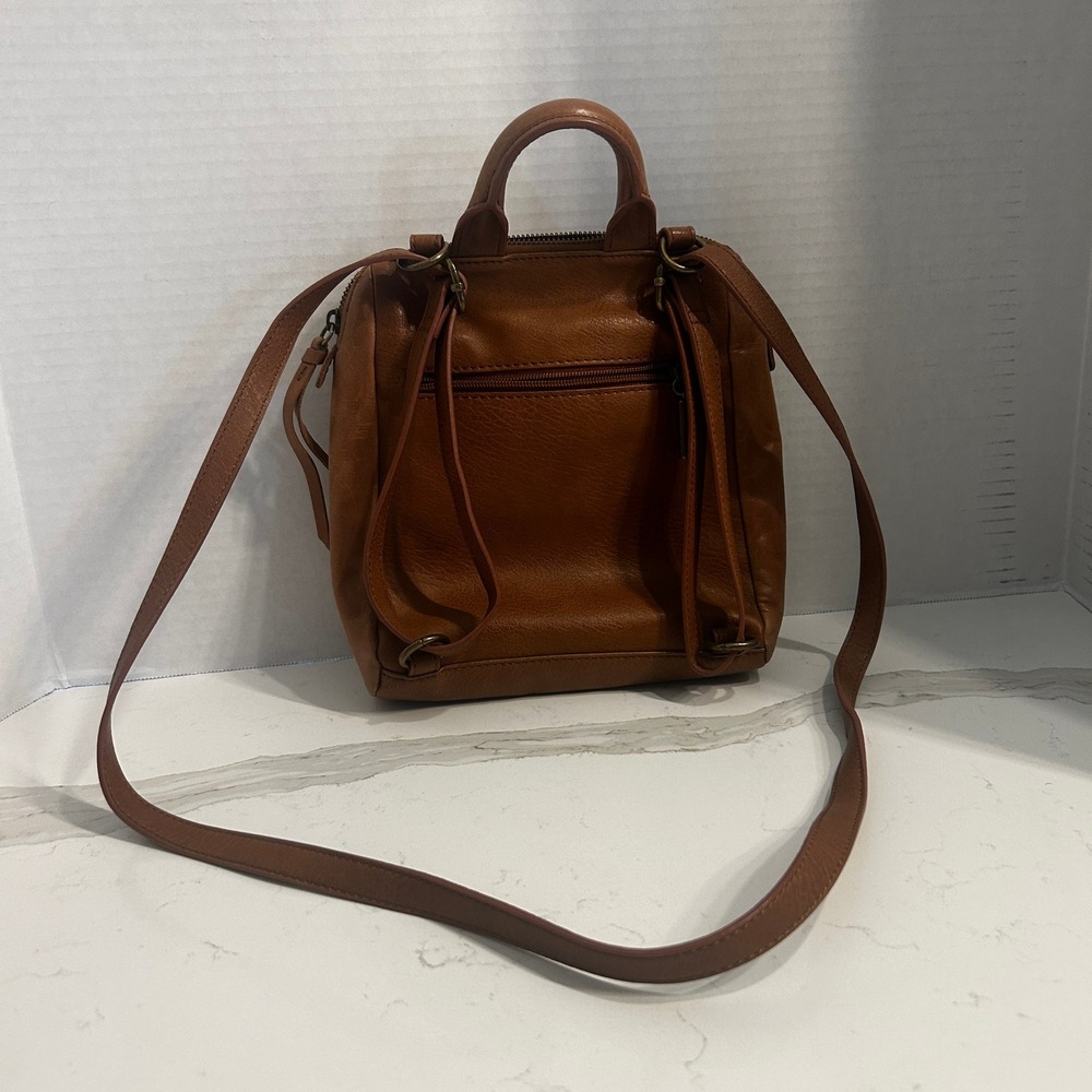 The Sak Crossbody Backpack Cognac Leather Floral Embossed Boho Western Bag - Picture 3 of 11